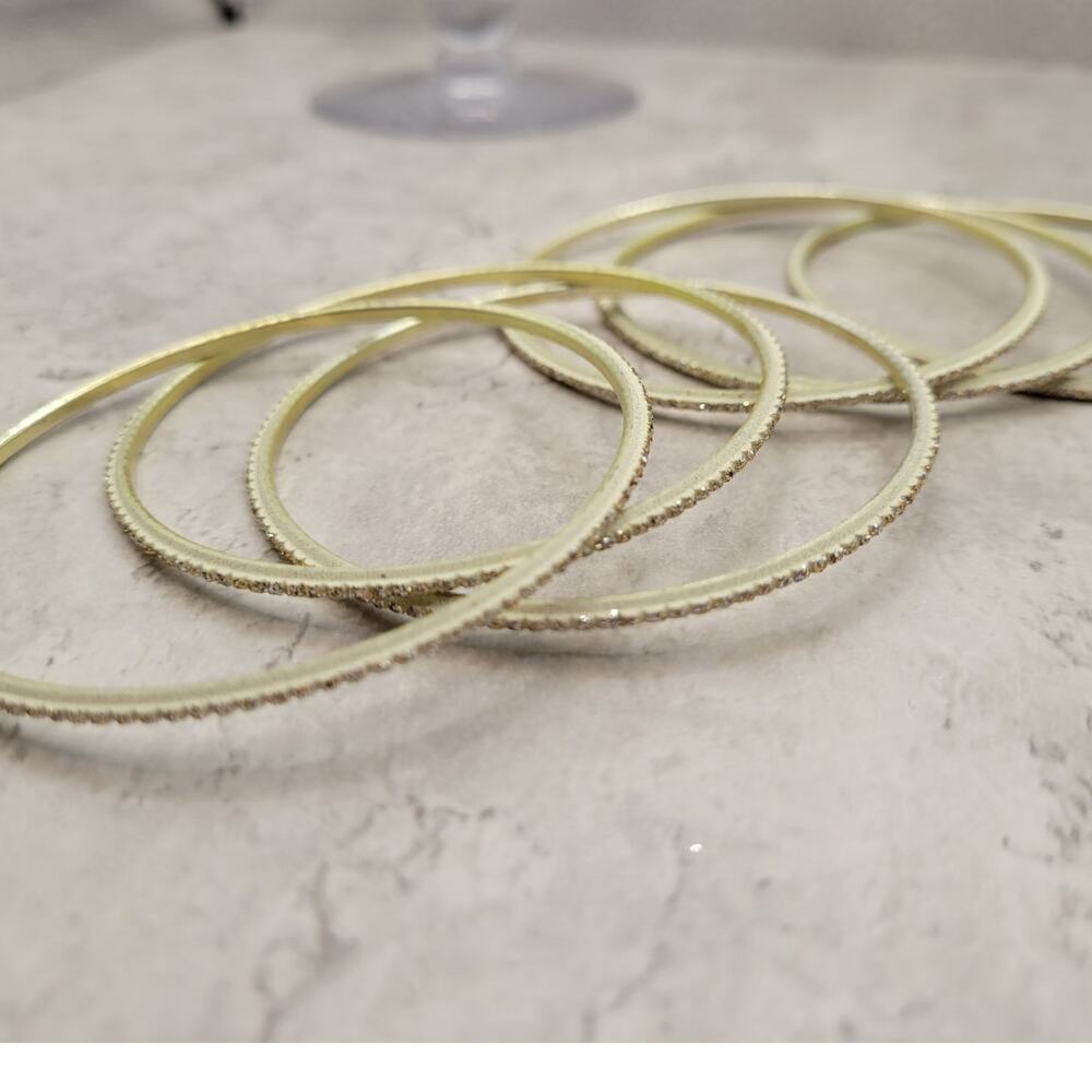 Light Gold with Gold Glitter Thin Metal Bangles Metallics Stack of 6